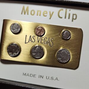 Vintage Gold Tone Las Vegas Mini Coin Money Clip IOB